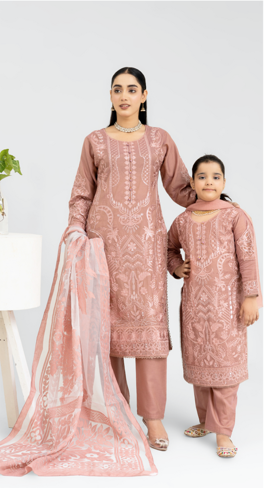 Dark Dusty Pink 'Anmol' Banarsi Cotton Girls Suit