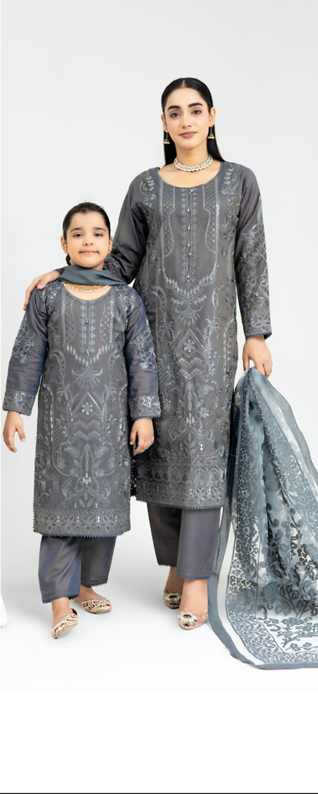 Dark Grey 'Anmol' Banarsi Cotton Girls Suit