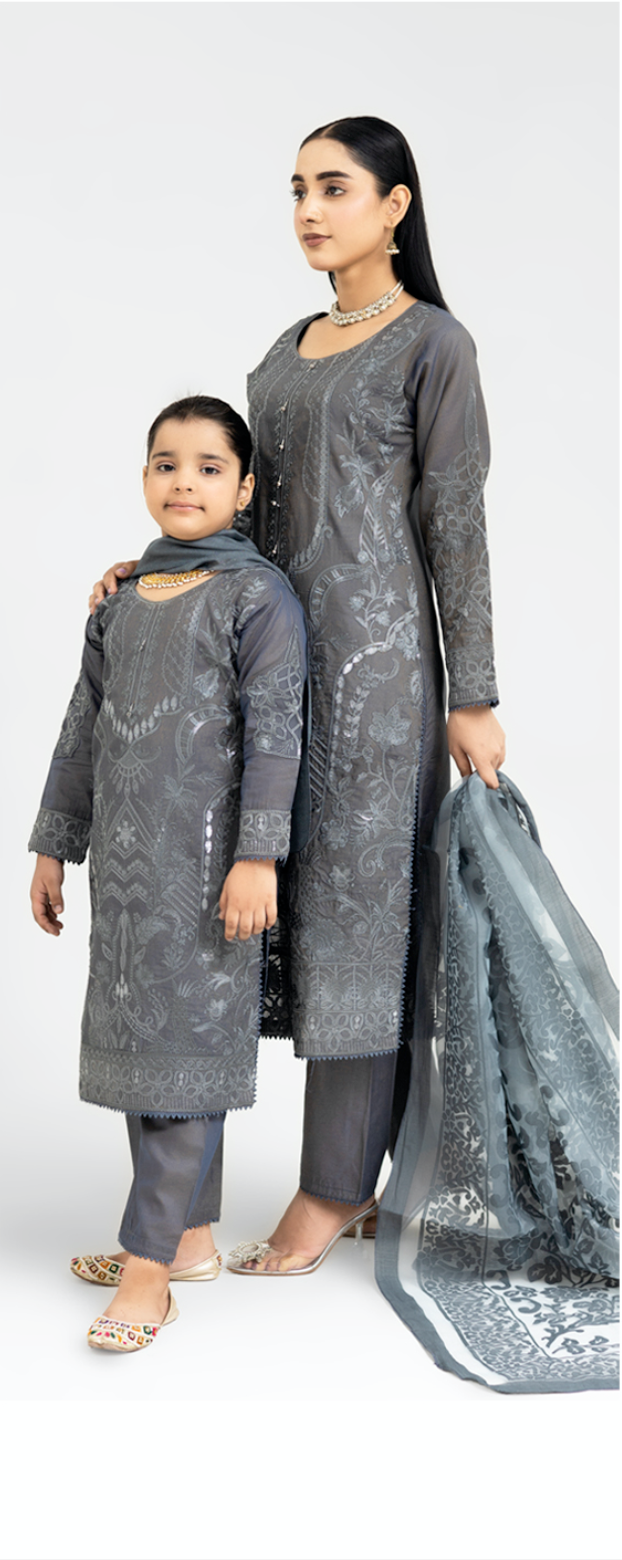 Dark Grey 'Anmol' Banarsi Cotton Girls Suit