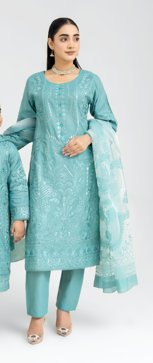 Teal Blue 'Anmol' Banarsi Cotton Ladies Suit