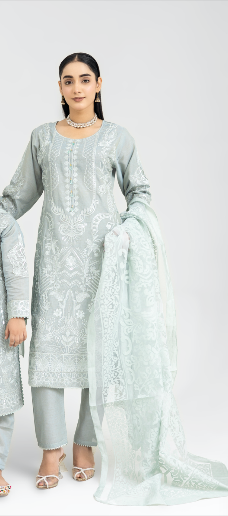 Grey 'Anmol' Banarsi Cotton Ladies Suit