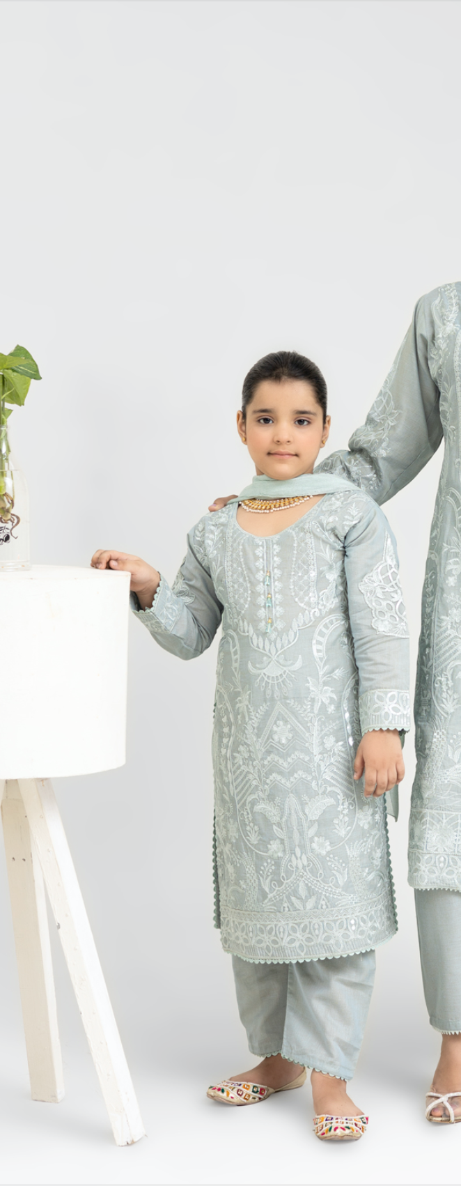 Grey 'Anmol' Banarsi Cotton Girls Suit