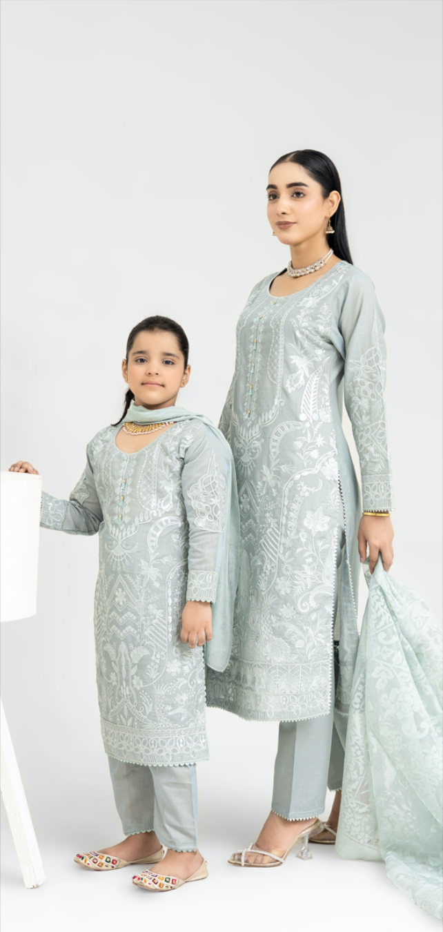 Grey 'Anmol' Banarsi Cotton Girls Suit