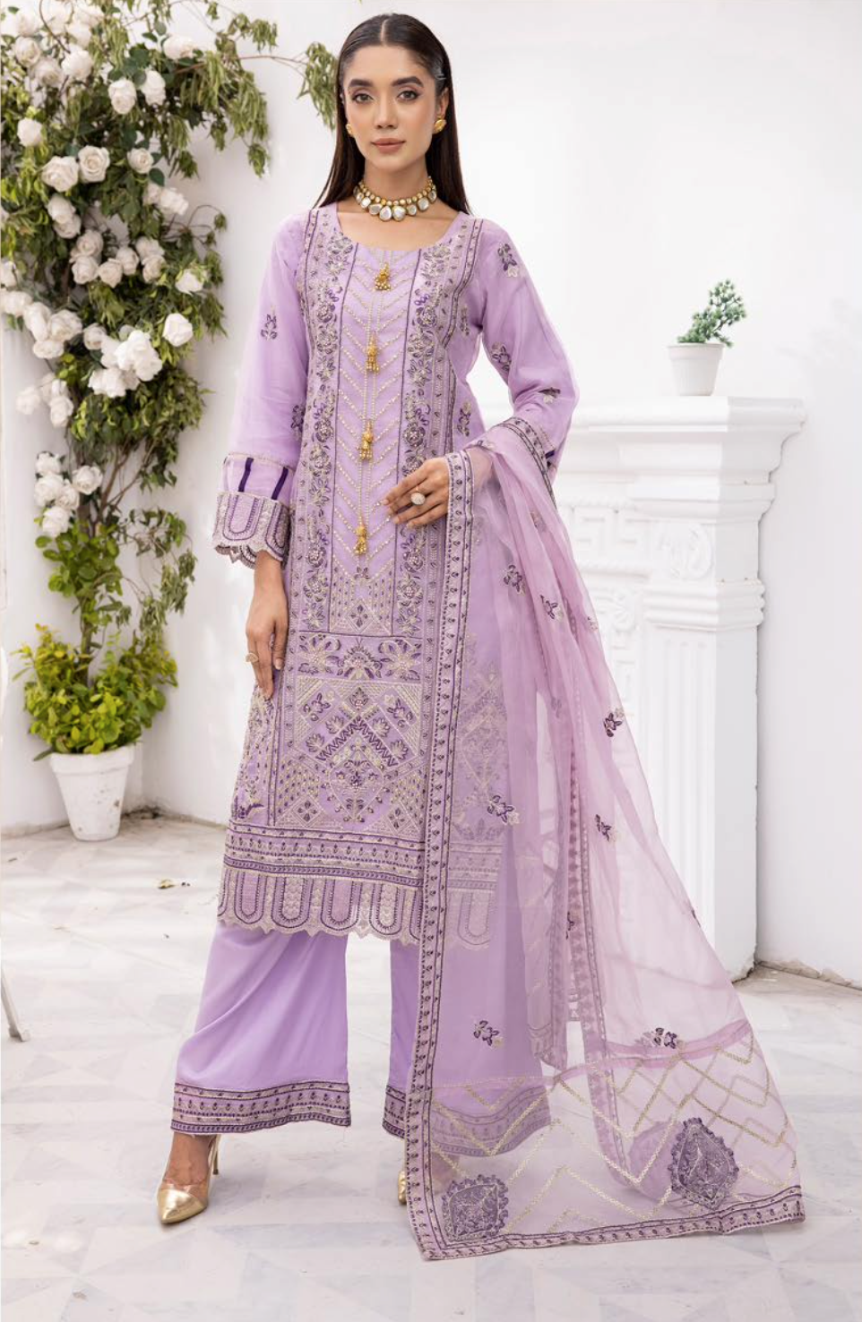 Purple Lilac 'Noor' Organza Ladies Suit