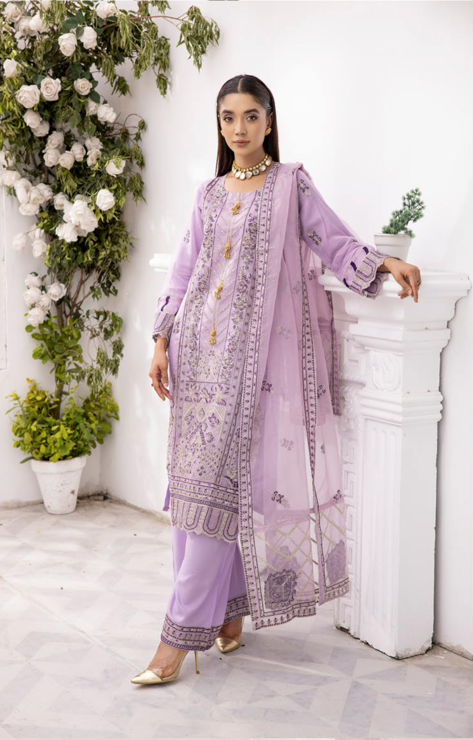 Purple Lilac 'Noor' Organza Ladies Suit