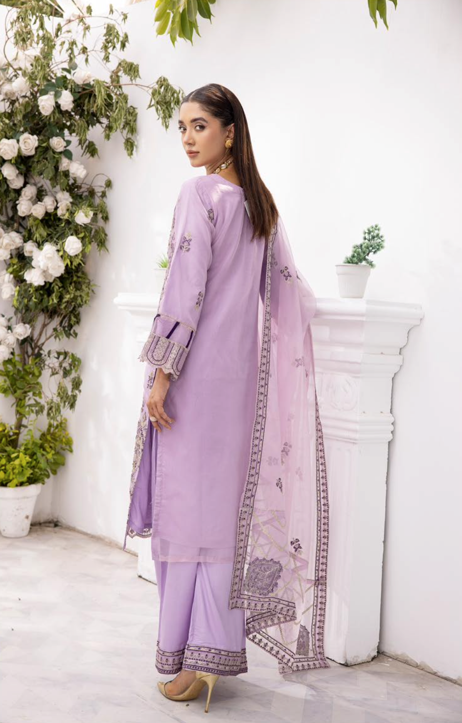 Purple Lilac 'Noor' Organza Ladies Suit