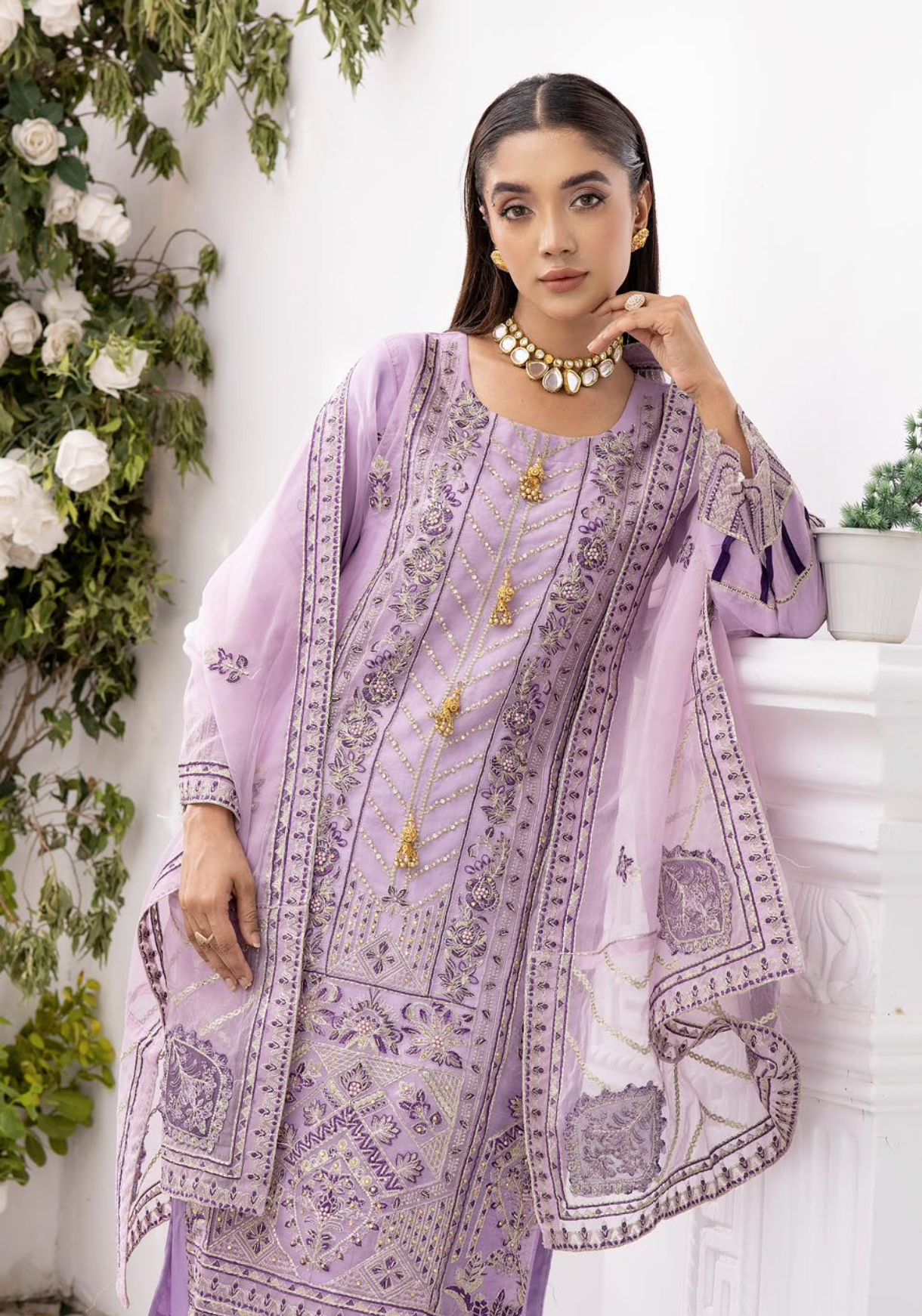 Purple Lilac 'Noor' Organza Ladies Suit