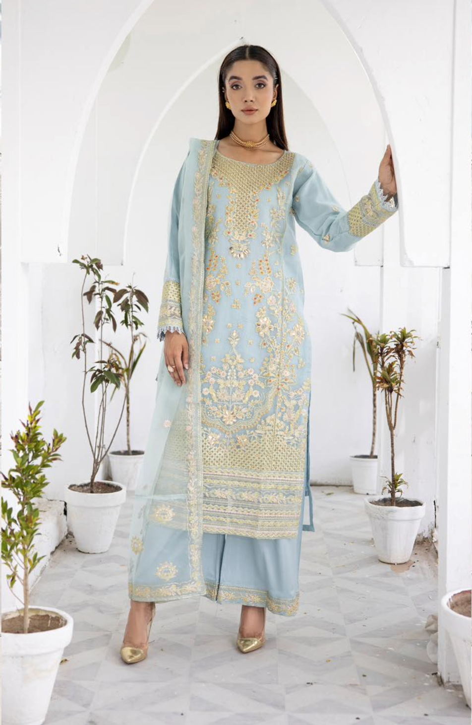 Blue 'Noor' Organza Ladies Suit