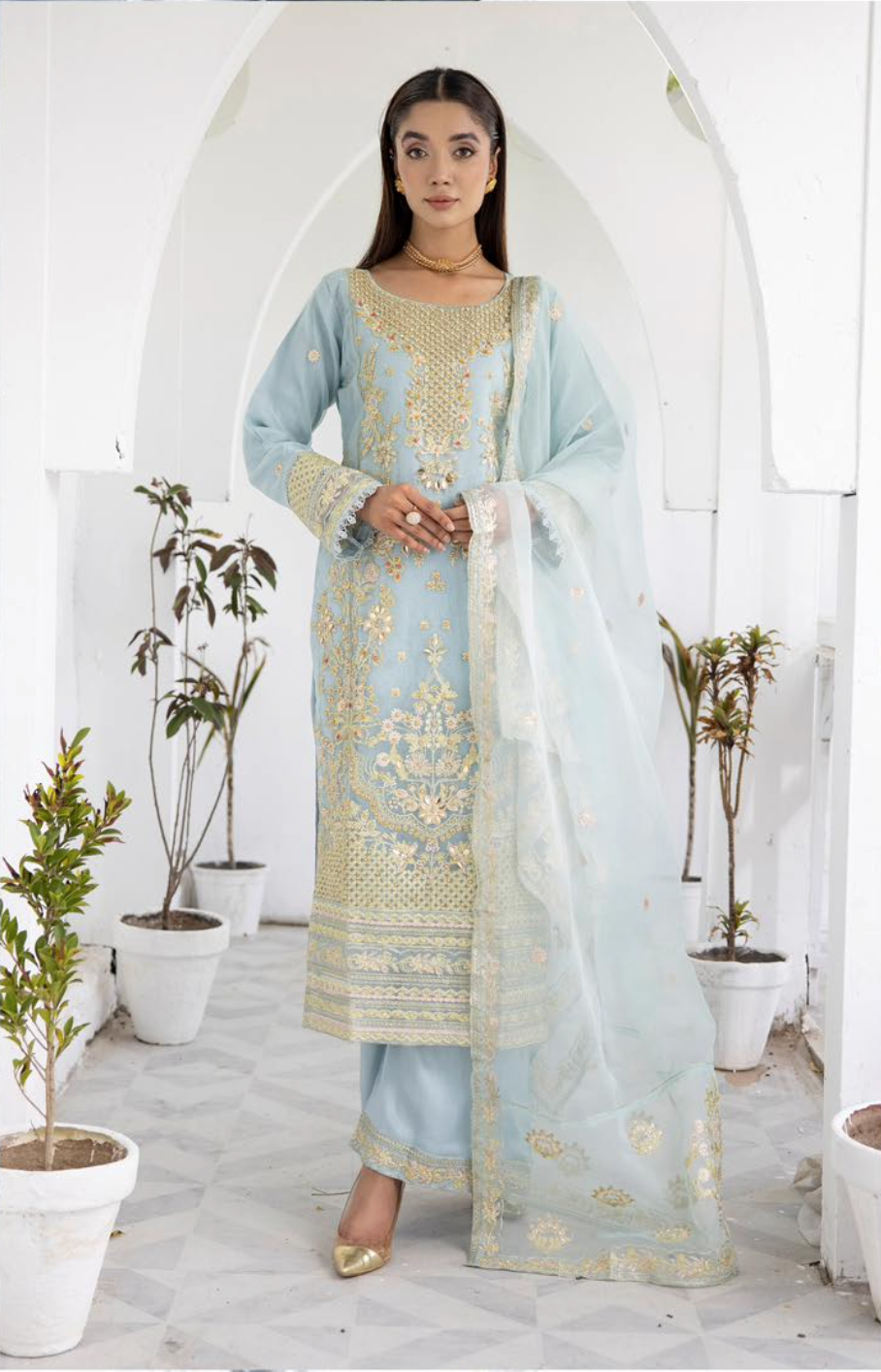 Blue 'Noor' Organza Ladies Suit