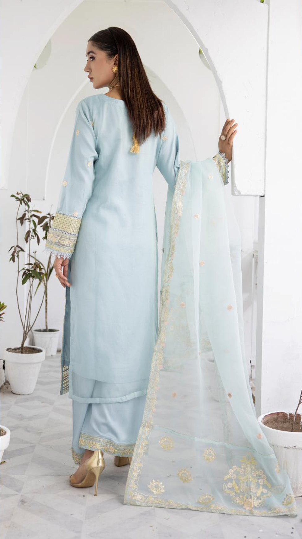 Blue 'Noor' Organza Ladies Suit