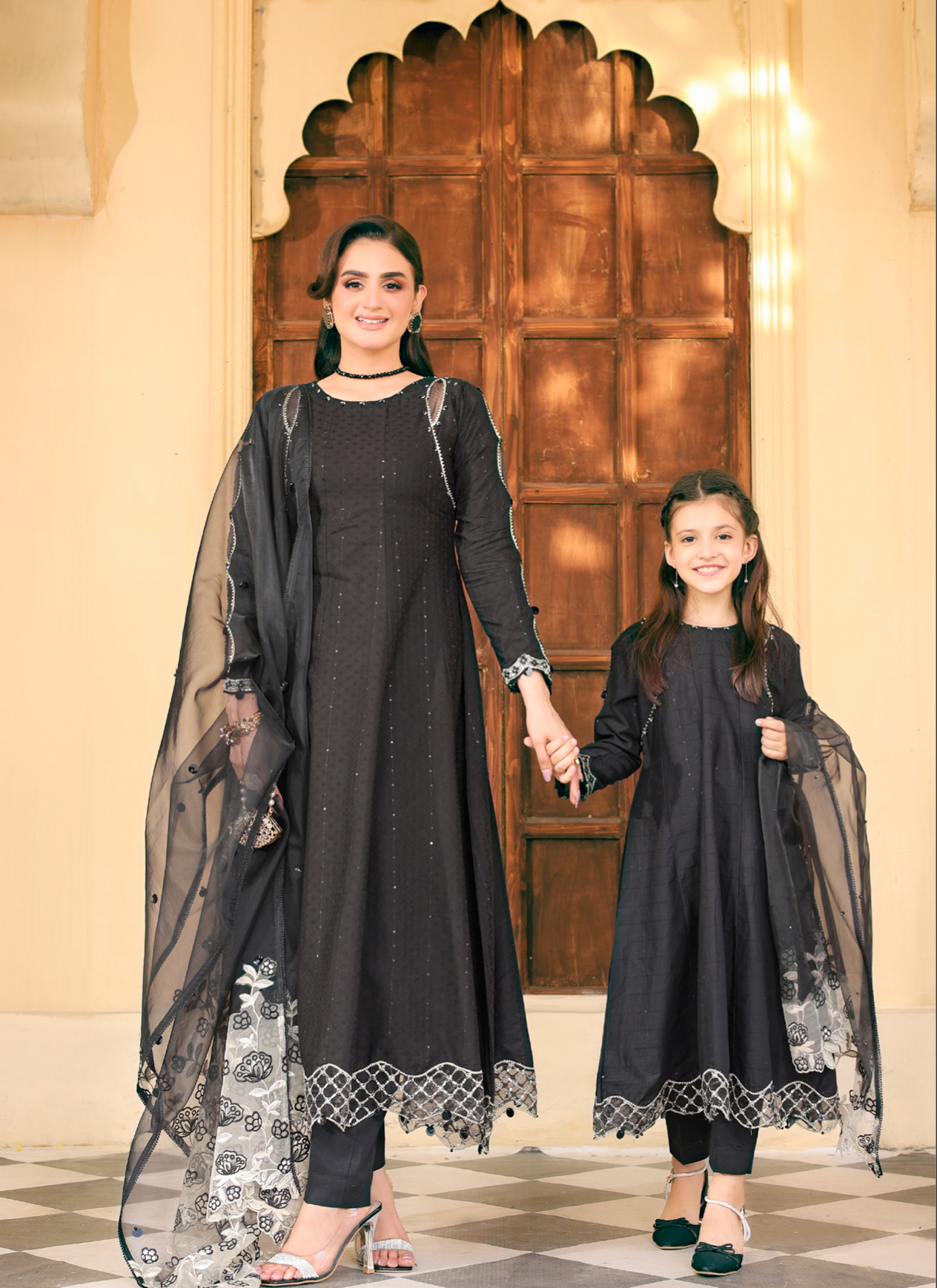 Black Ally's Jacquard Cotton Girls Suit