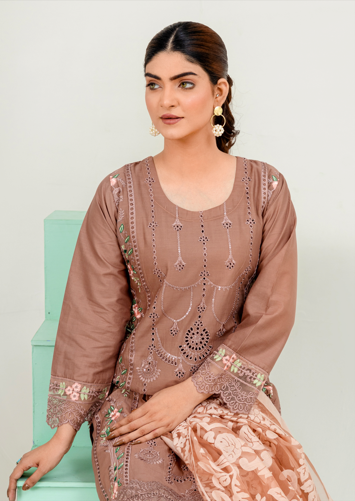 Brown Cotton Ladies Suit