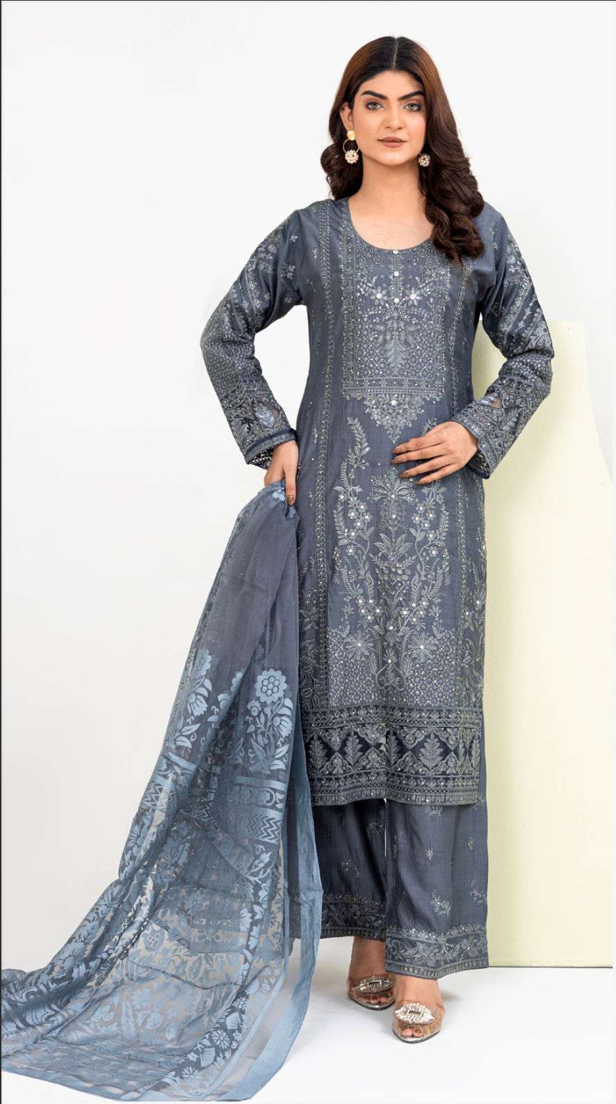 Dark Grey Viscose Ladies Suit