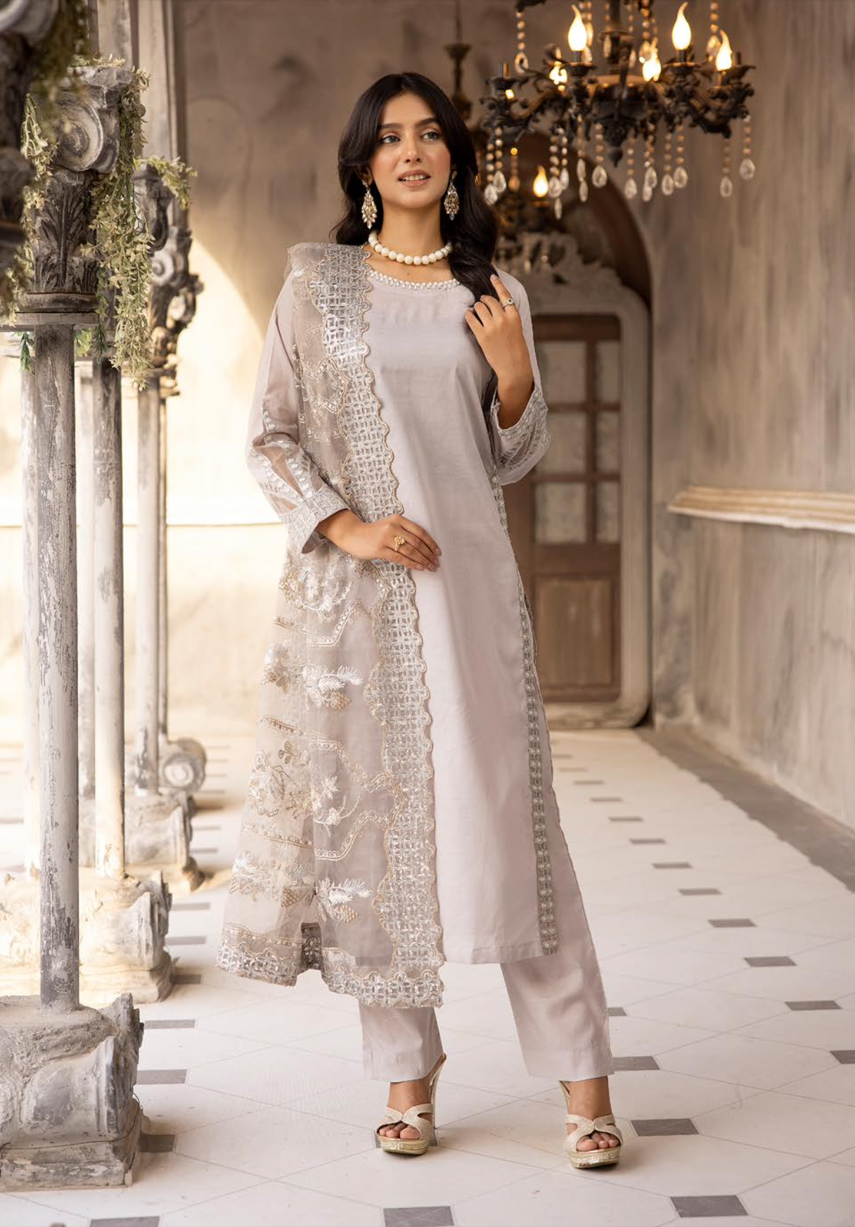 Grey 'Pari Lux' Cotton Ladies Suit