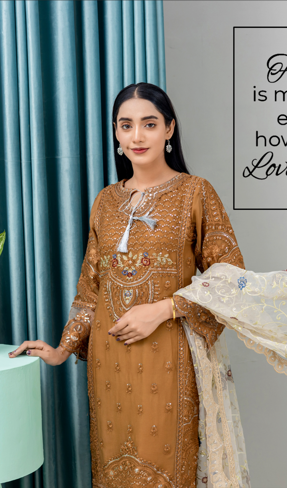 Gold Brown 'Jugnu' Maria B Inspired Chiffon Ladies Suit