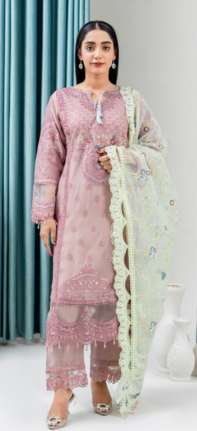 Pink 'Jugnu' Maria B Inspired Chiffon Ladies Suit