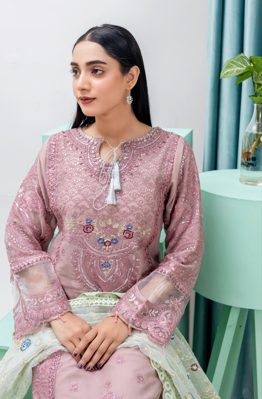 Pink 'Jugnu' Maria B Inspired Chiffon Ladies Suit