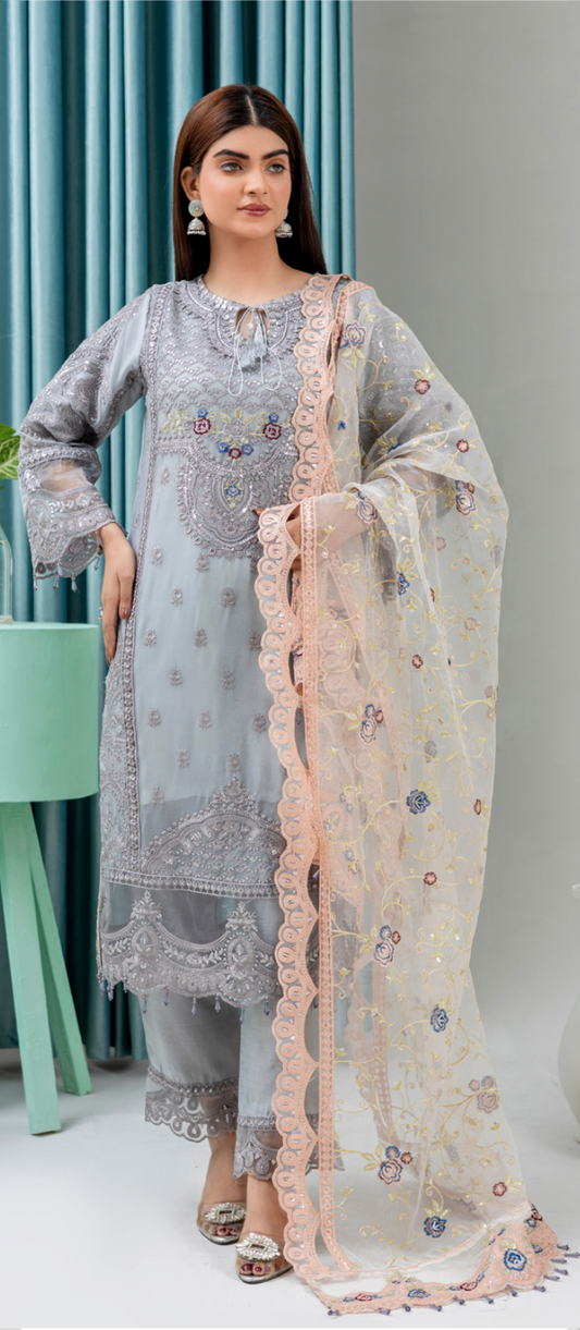 Grey 'Jugnu' Maria B Inspired Chiffon Ladies Suit