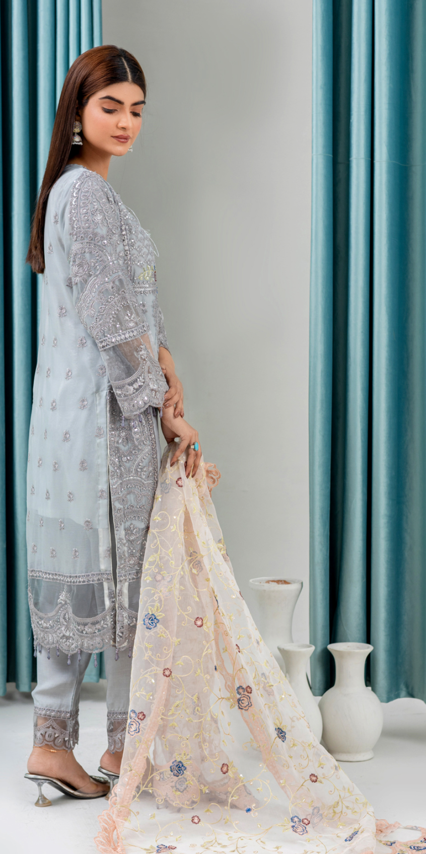 Grey 'Jugnu' Maria B Inspired Chiffon Ladies Suit