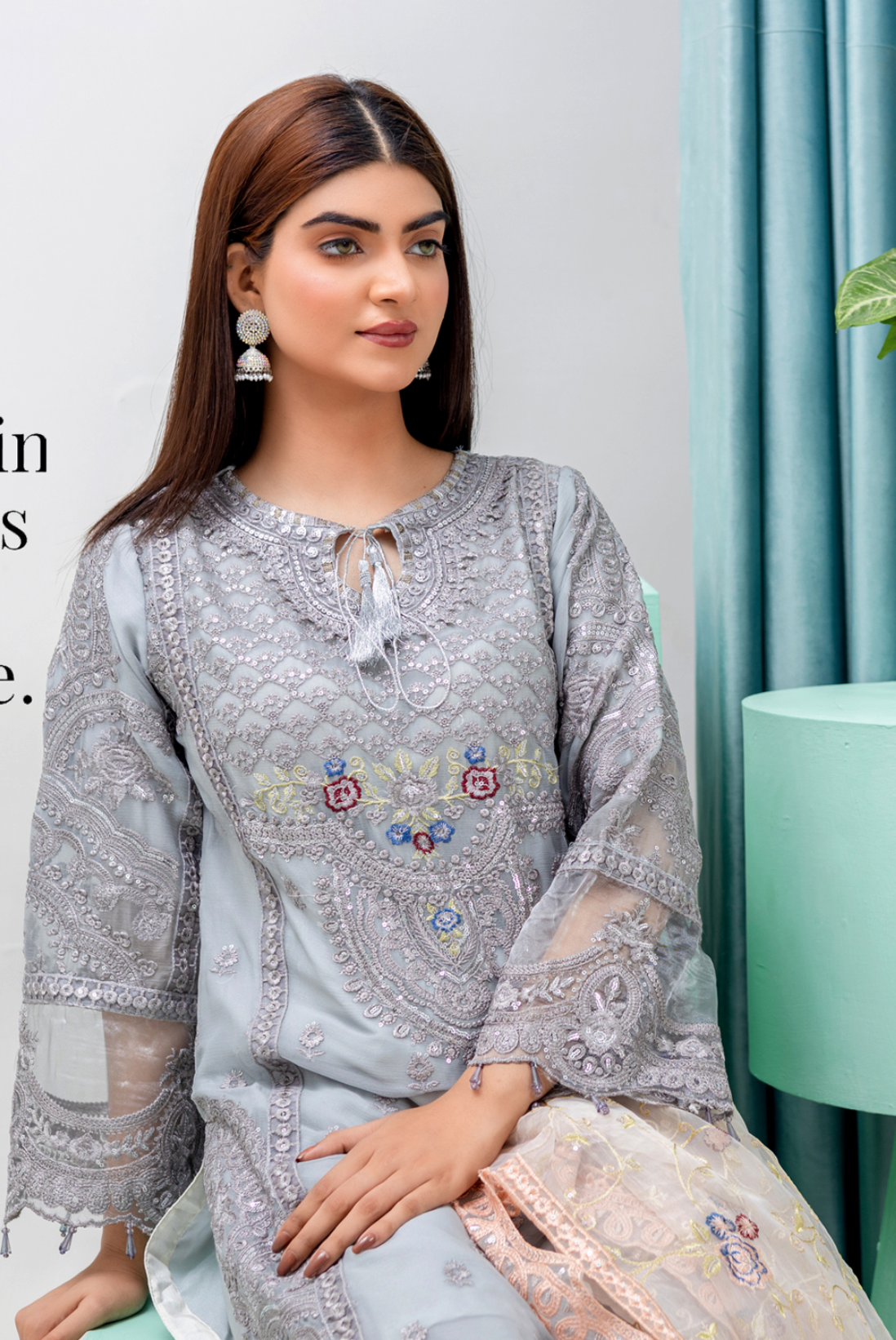 Grey 'Jugnu' Maria B Inspired Chiffon Ladies Suit