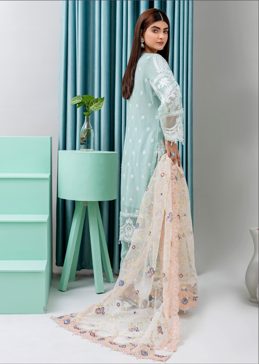 Light Teal 'Jugnu' Maria B Inspired Chiffon Ladies Suit