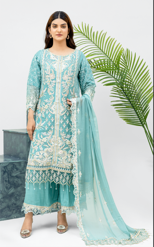 Teal Blue 'Aliza' Chiffon Ladies Suit