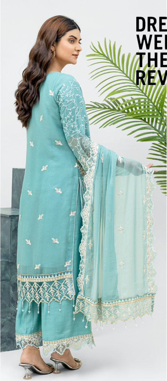 Teal Blue 'Aliza' Chiffon Ladies Suit