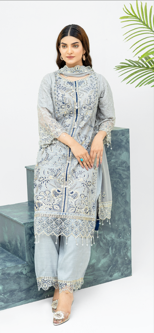 Grey 'Aliza' Chiffon Ladies Suit