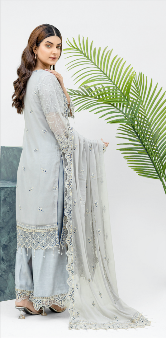 Grey 'Aliza' Chiffon Ladies Suit