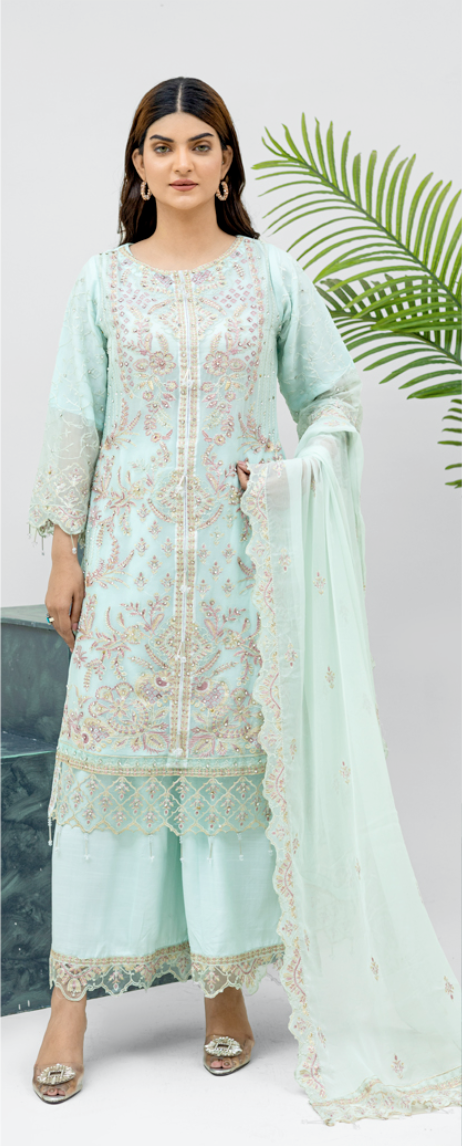 Light Teal 'Aliza' Chiffon Ladies Suit