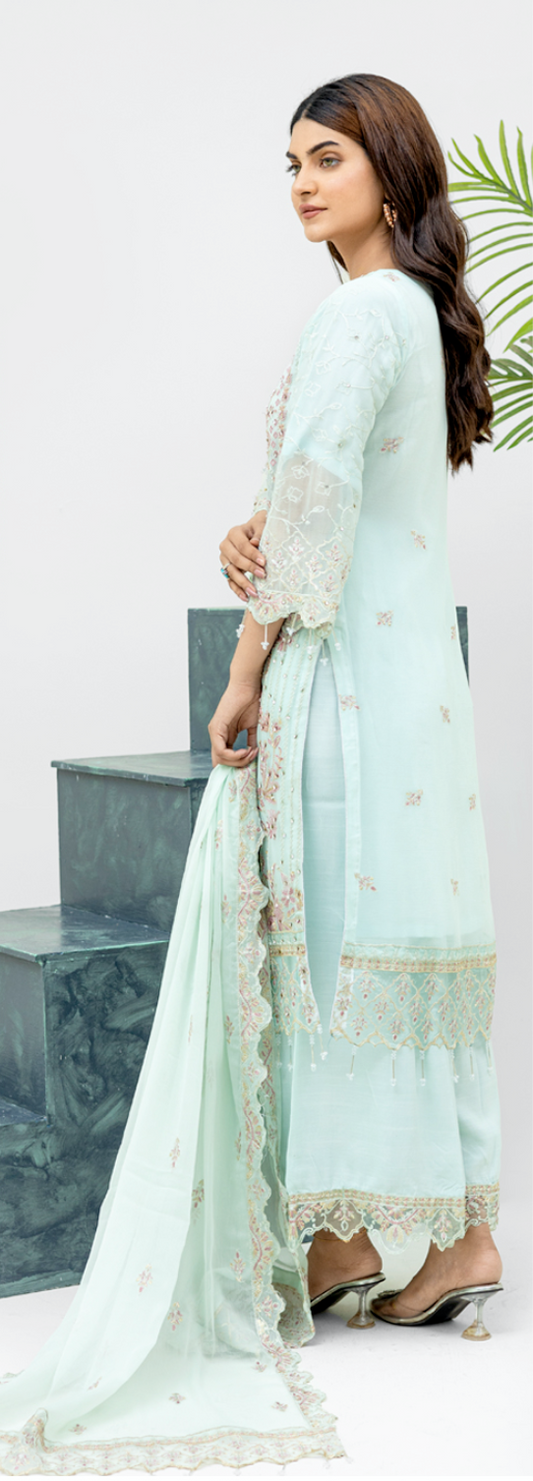 Light Teal 'Aliza' Chiffon Ladies Suit