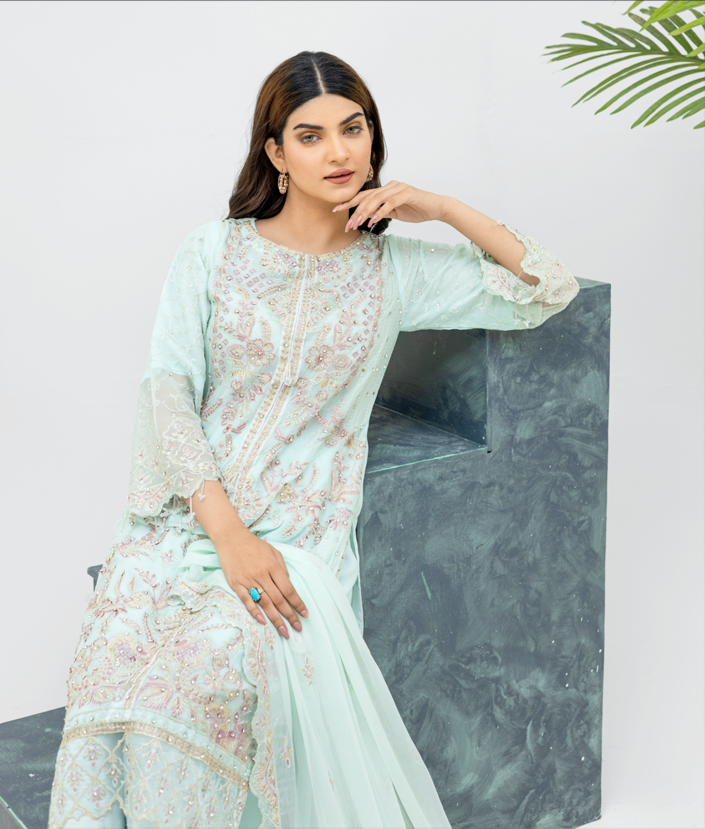 Light Teal 'Aliza' Chiffon Ladies Suit