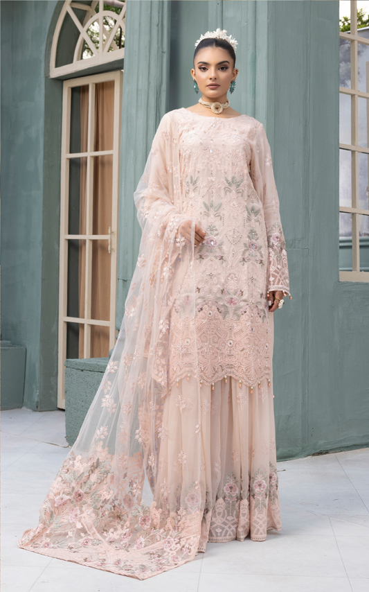 Nude Pink 'Alluring' Flossie Chiffon Ladies Suit