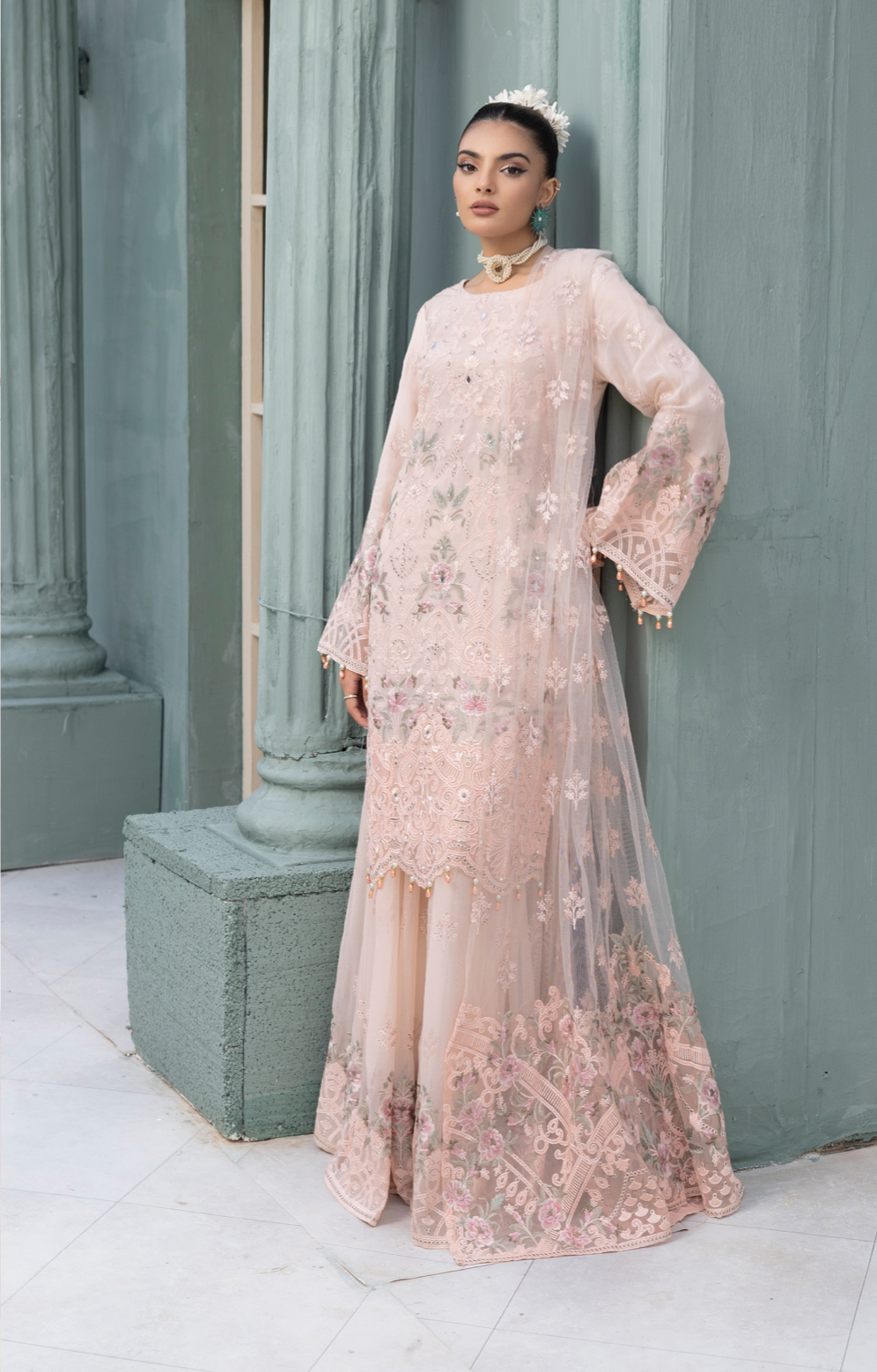 Nude Pink 'Alluring' Flossie Chiffon Ladies Suit