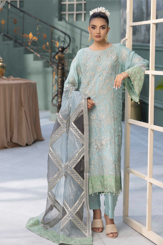 Teal Blue 'La Roza' Flossie Chiffon Ladies Suit