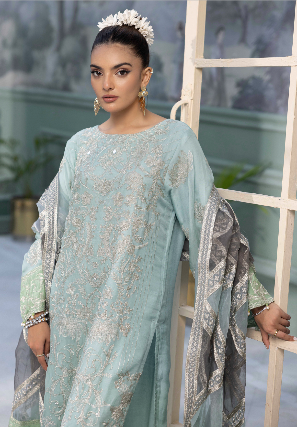 Teal Blue 'La Roza' Flossie Chiffon Ladies Suit