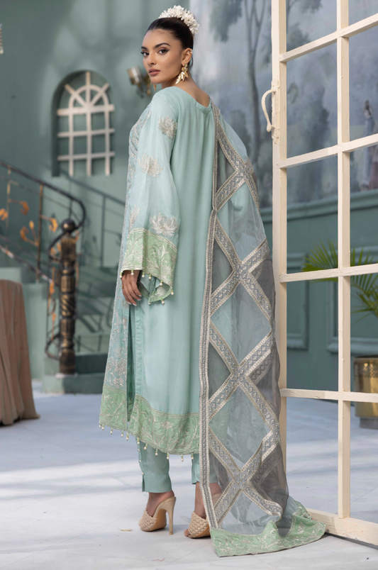 Teal Blue 'La Roza' Flossie Chiffon Ladies Suit