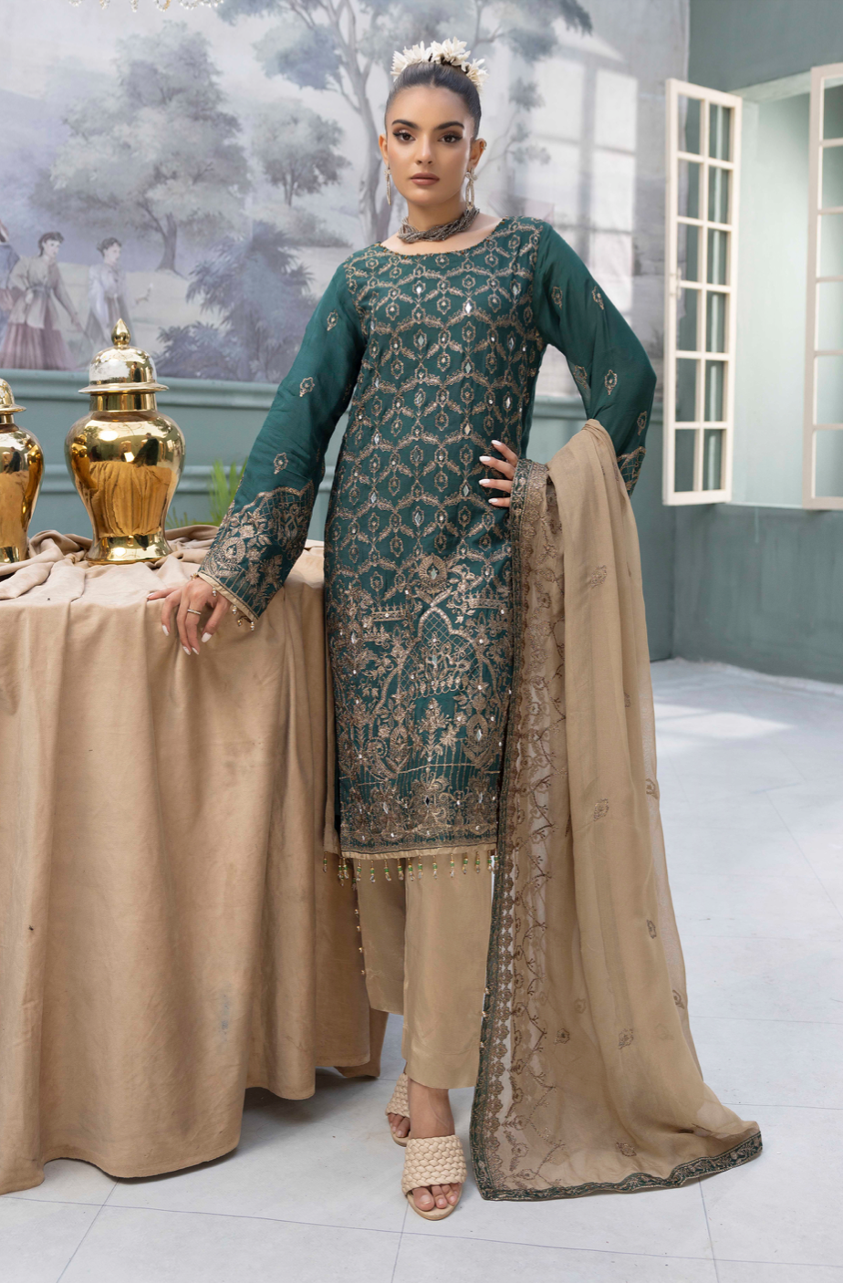 Dark Green 'Pine Grove' Flossie Chiffon Ladies Suit