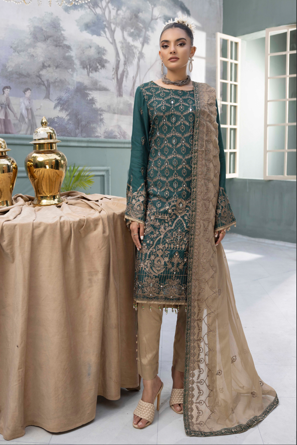 Dark Green 'Pine Grove' Flossie Chiffon Ladies Suit