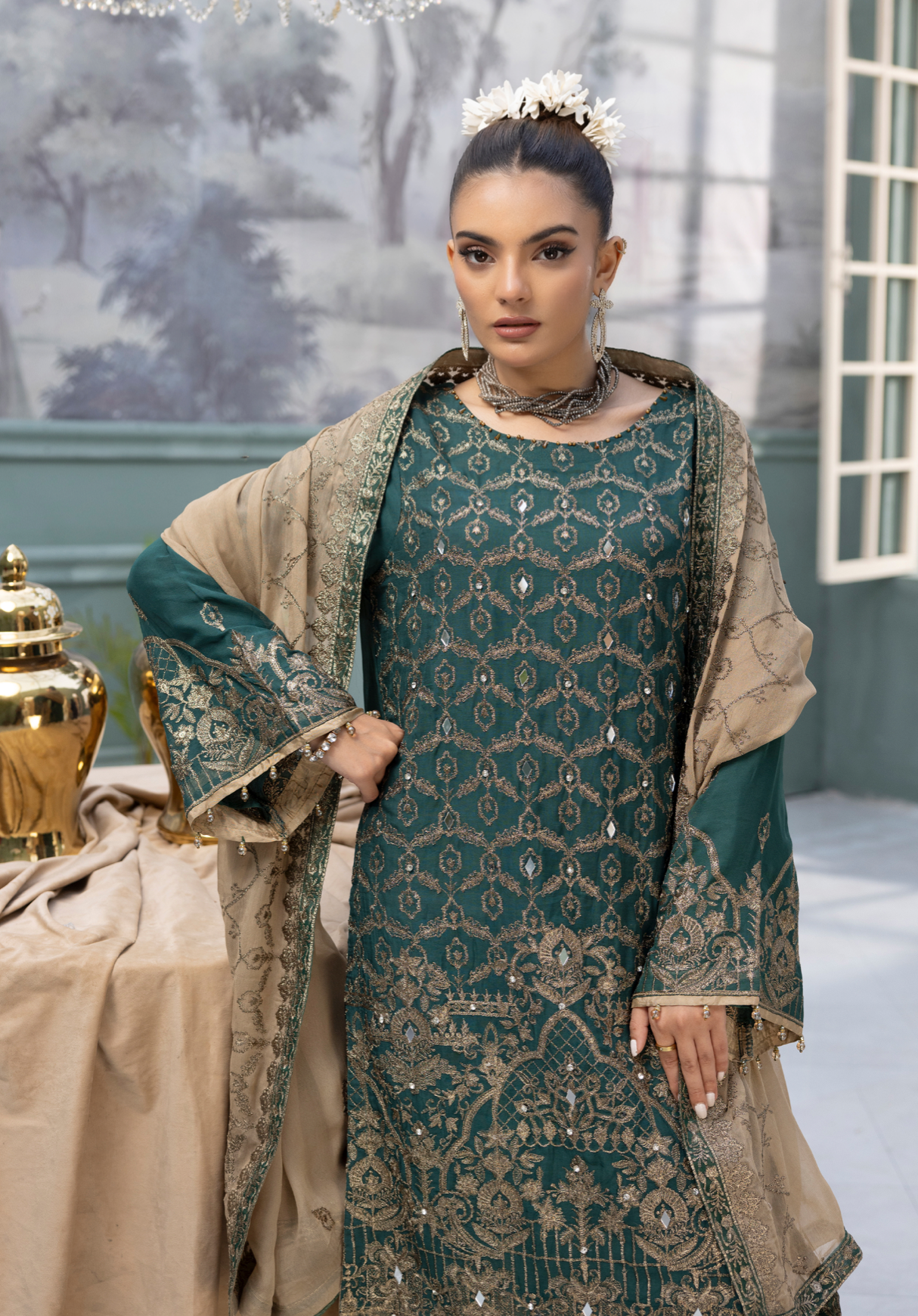 Dark Green 'Pine Grove' Flossie Chiffon Ladies Suit