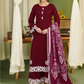 Dark Red 'Pareezay' Dhanak Ladies Suit