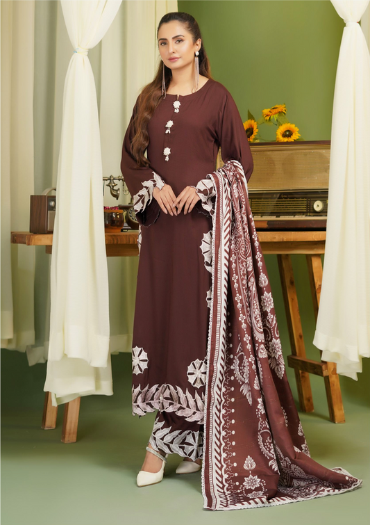 Dark Brown 'Pareezay' Dhanak Ladies Suit