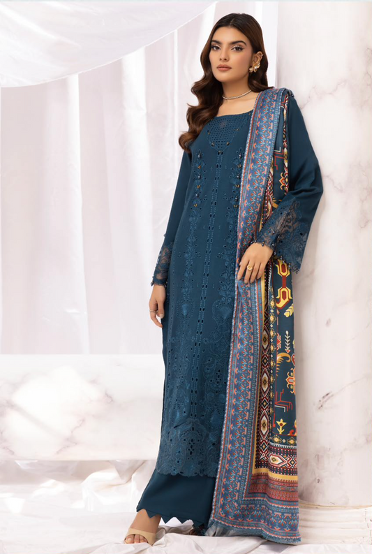 Dark Teal Blue 'Aafreen' Dhanak Ladies Suit