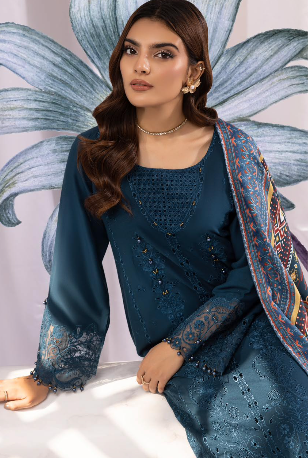 Dark Teal Blue 'Aafreen' Dhanak Ladies Suit