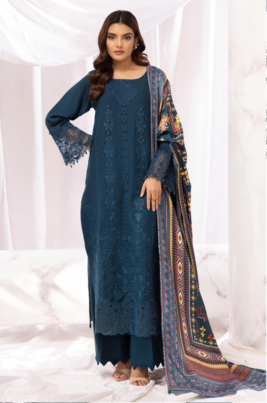 Dark Teal Blue 'Aafreen' Dhanak Ladies Suit