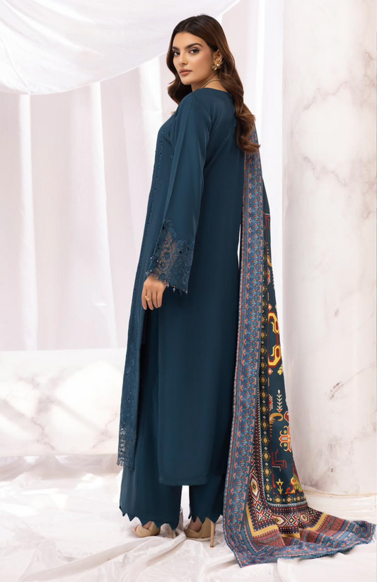 Dark Teal Blue 'Aafreen' Dhanak Ladies Suit