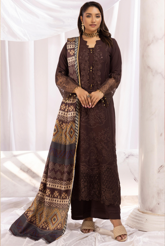 Dark Brown 'Aafreen' Dhanak Ladies Suit