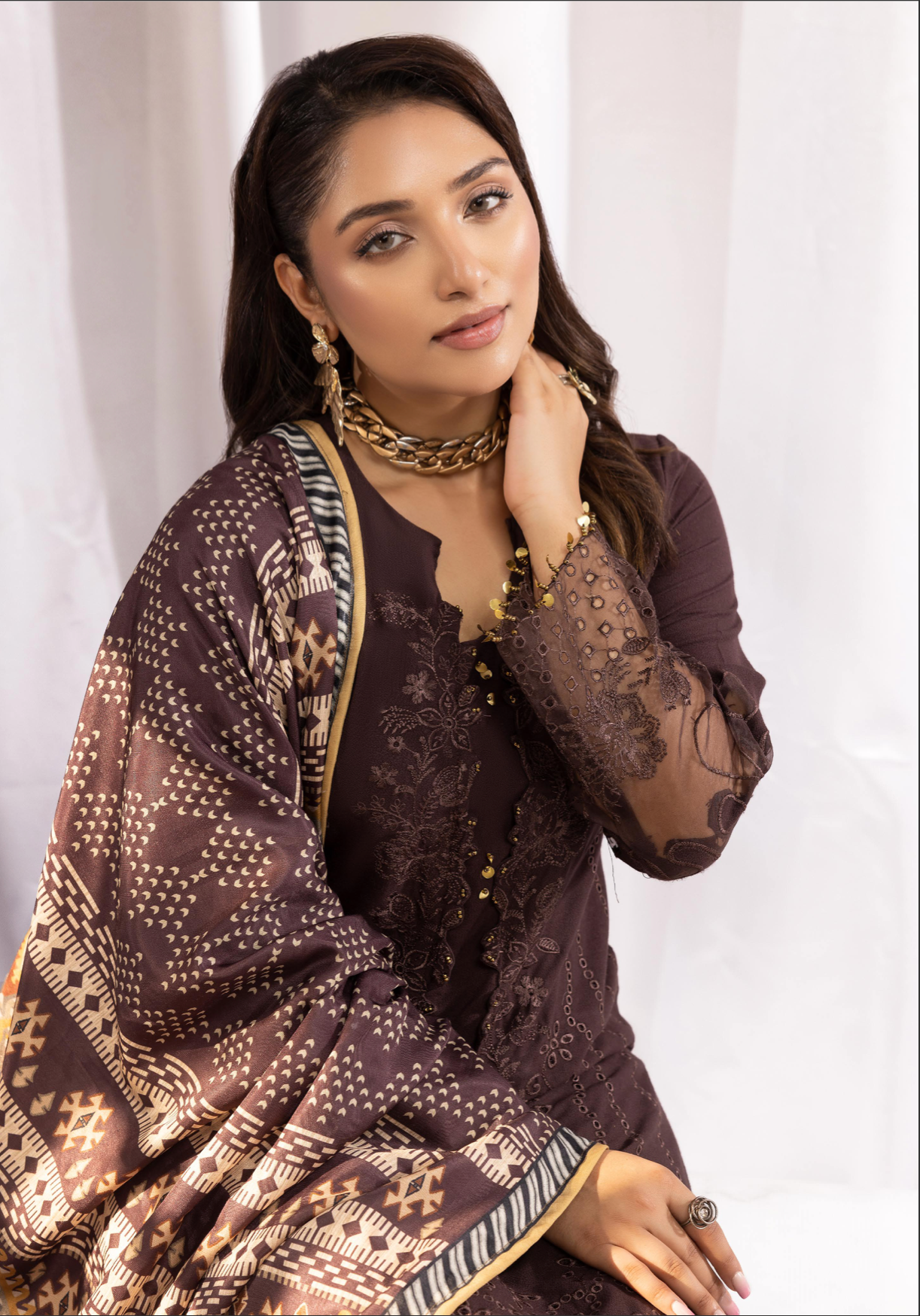 Dark Brown 'Aafreen' Dhanak Ladies Suit