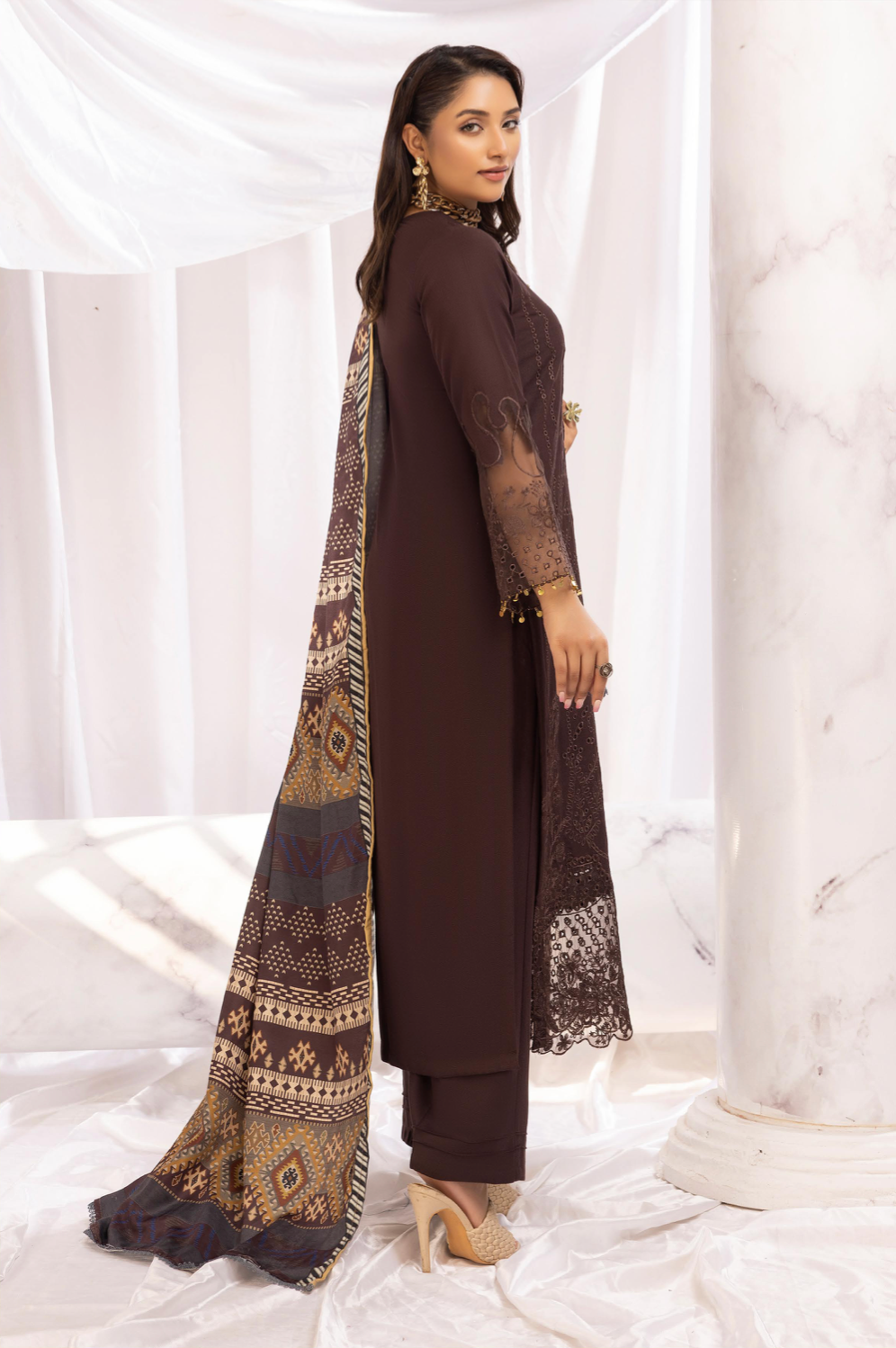 Dark Brown 'Aafreen' Dhanak Ladies Suit