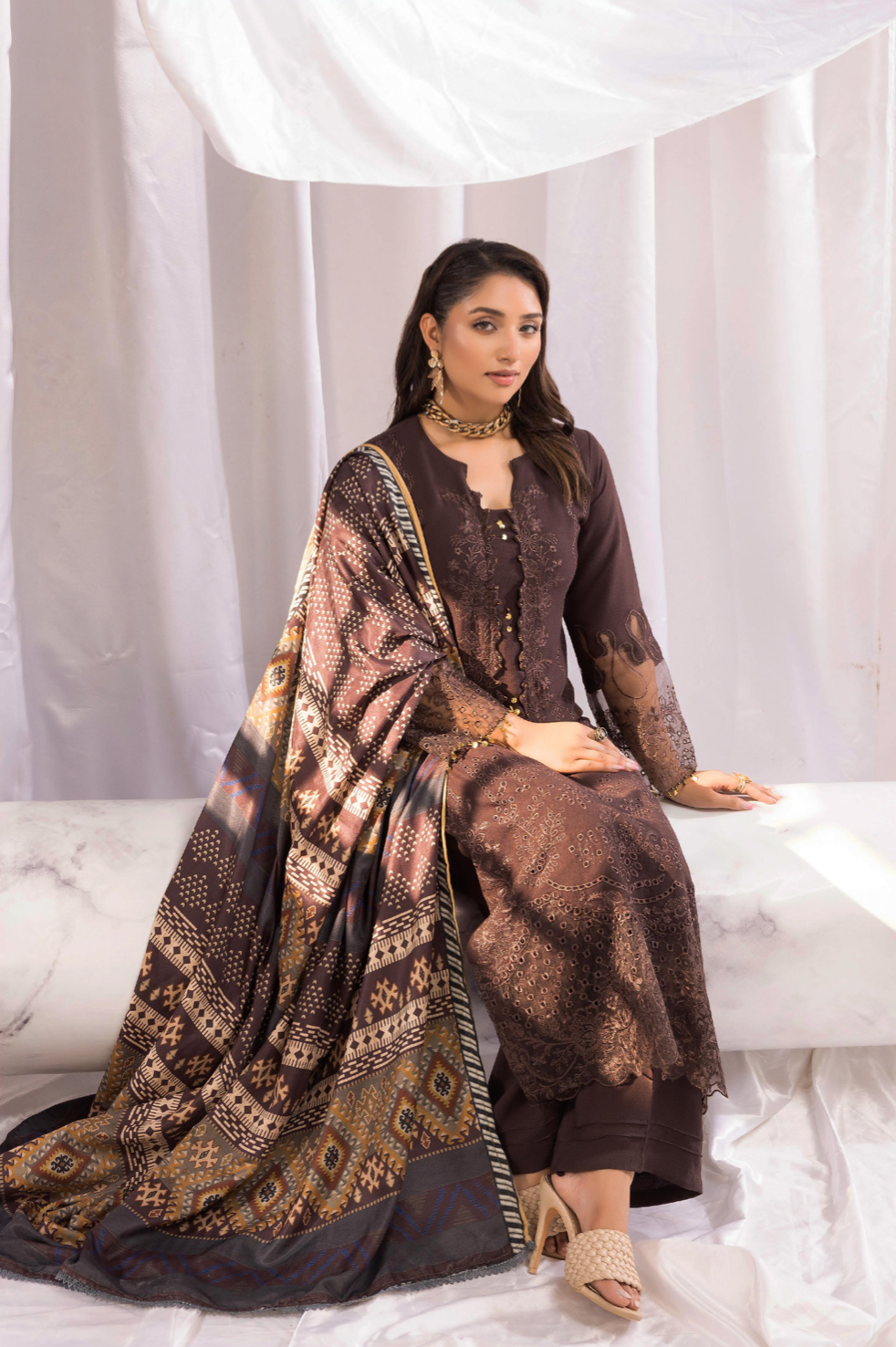 Dark Brown 'Aafreen' Dhanak Ladies Suit